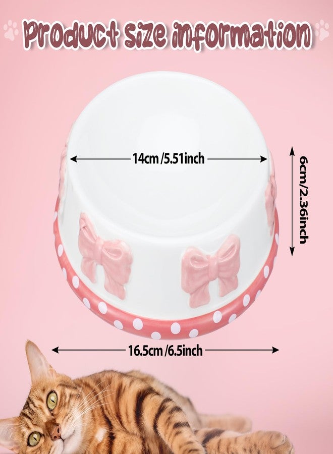 Reallnaive 1 Pcs Pink Bow Ceramic Bowl for Small Dog and Cat Cute Bowtie Pet Bowl for Food Water Macaron Pink Puppy Dish Pets Feeding Bowls Suitable for Small Cat Dogs - Image 2